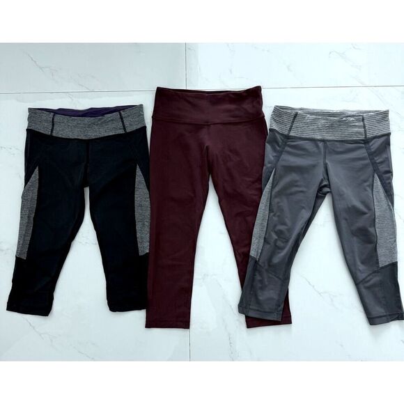 Lot / Set of 3 Lululemon Crops Size 4, Wunder Under Version 1 & Lycra - Picture 1 of 5